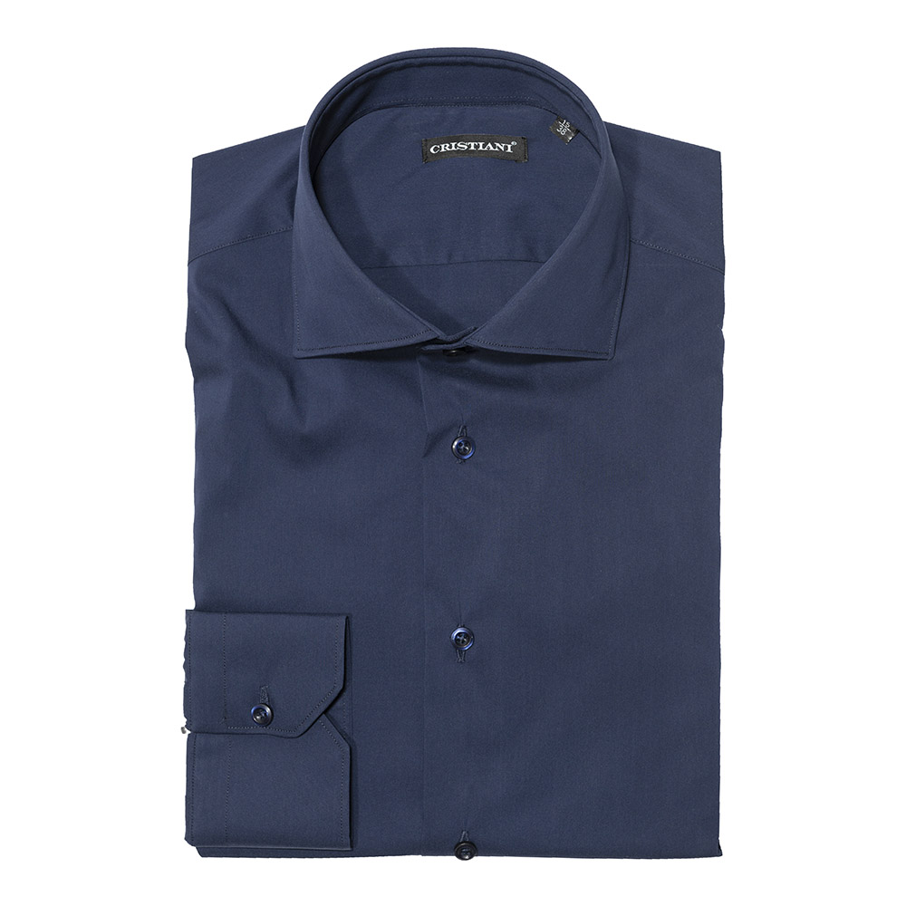 CAMICIA MODELLO ANDRIA CAMICIA COTONE STRETCH TINTA UNITA BLU COLLO FRANCESE RIVISITATO Cristiani 1963